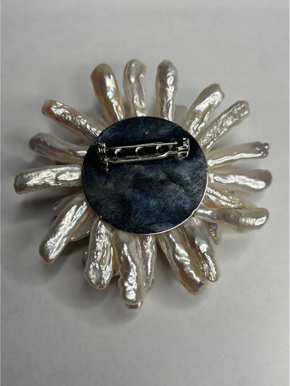 Vintage Silver Tone Freshwater Pearl Large Statement Flower Brooch